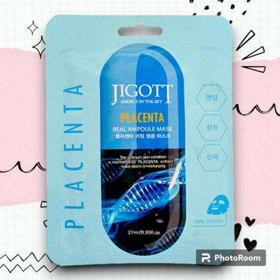 JIGOTT. Ампульная тканевая маска с ФИТОПЛАЦЕНТОЙ, PLACENTA REAL AMPOULE MASK, 27 мл